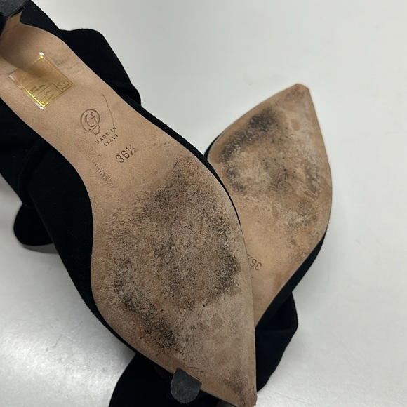 M Gemi Lasso Suede Pointed Toe Tie Bow Heeled Open Back Mules Shoes Black US 6.5 - Picture 9 of 11